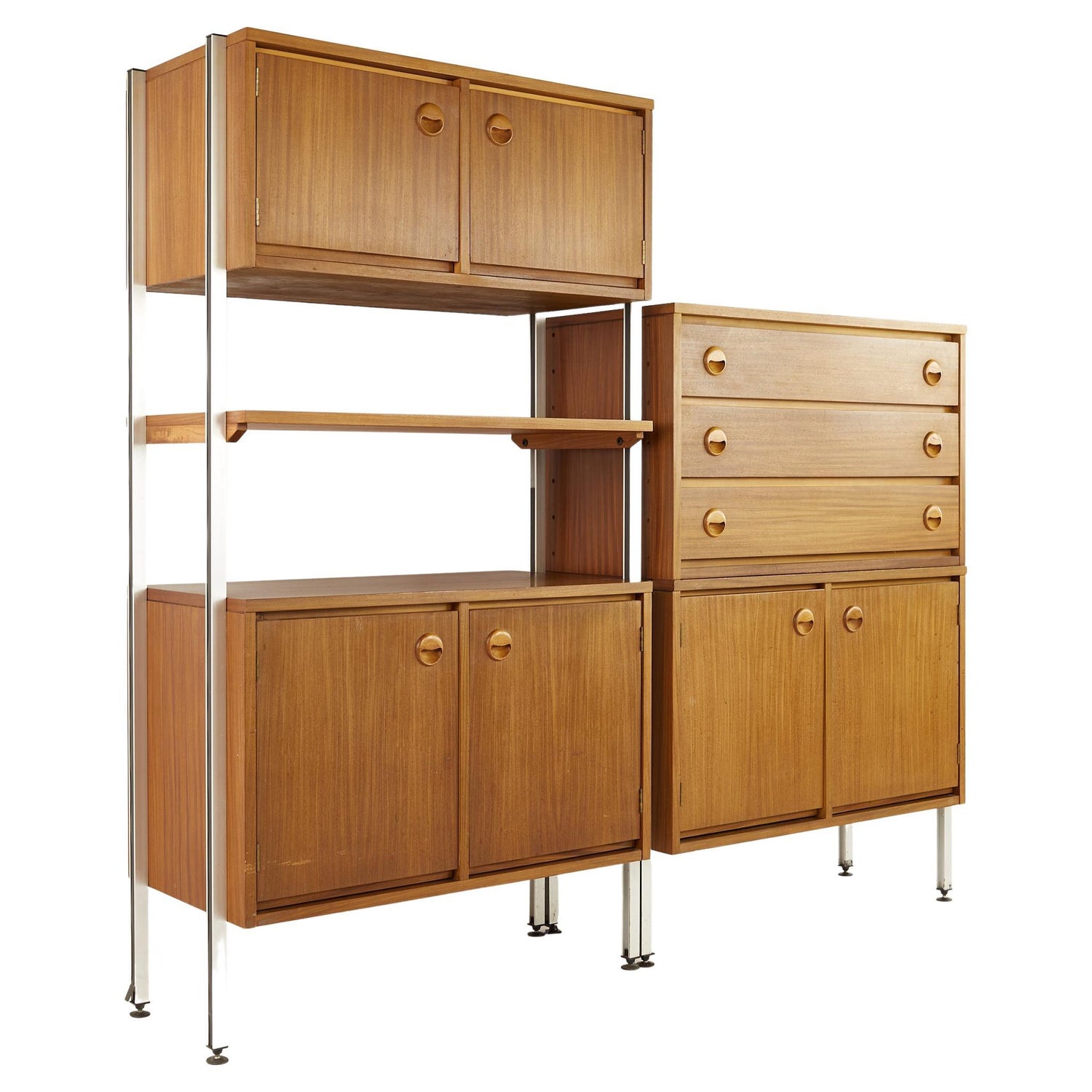 Stanley Furniture Mid Century Teak and Chrome Modular Wall Unit For Sale at  1stDibs