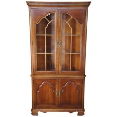 Stanley Furniture Meuble Vintage Chippendale Cherry Corner Display Cabinet China Curio