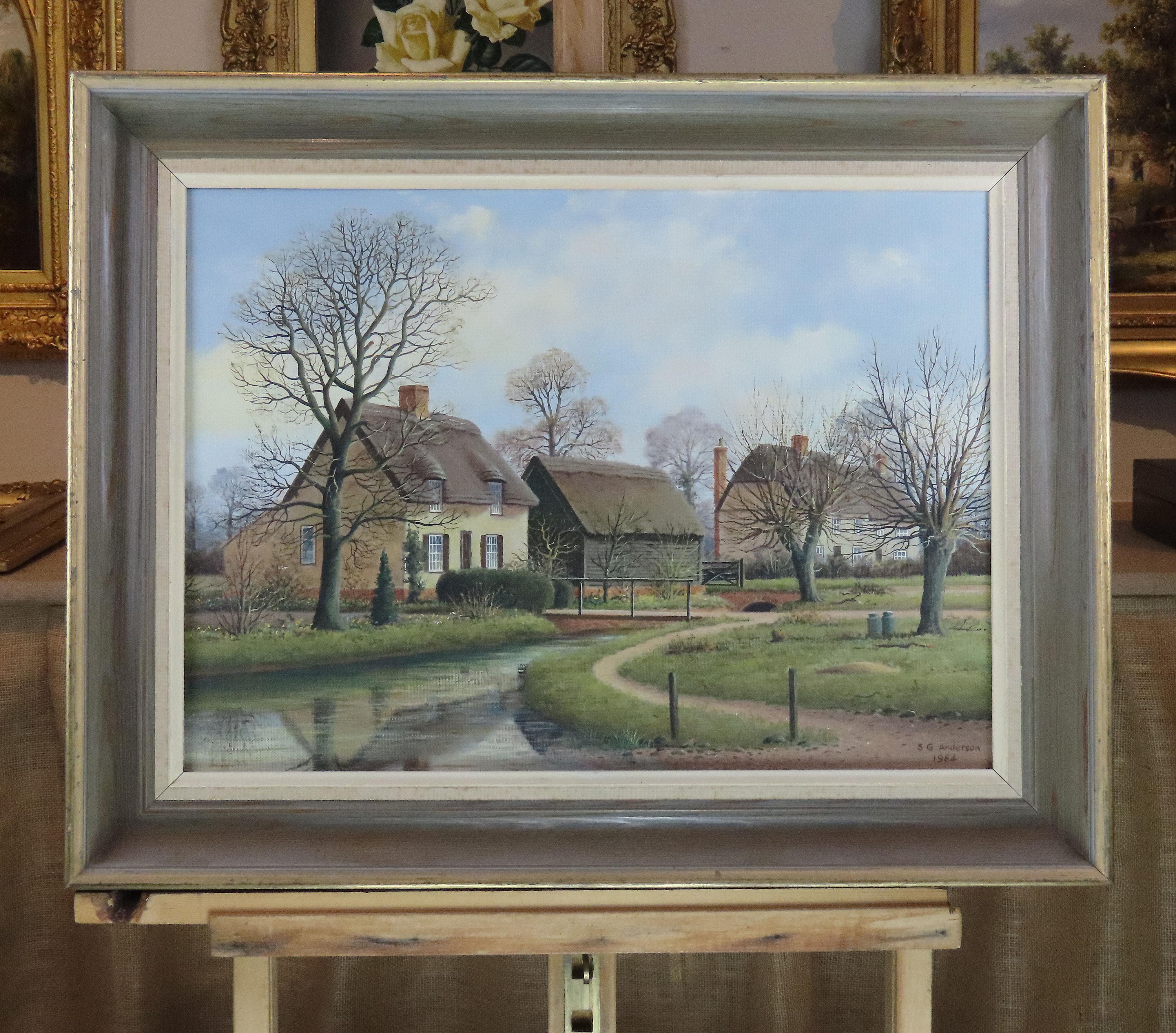 Original Ölgemälde auf Leinwand, STANLEY G. ANDERSON, „Die Weiden, Cambs“, Öl im Angebot 1