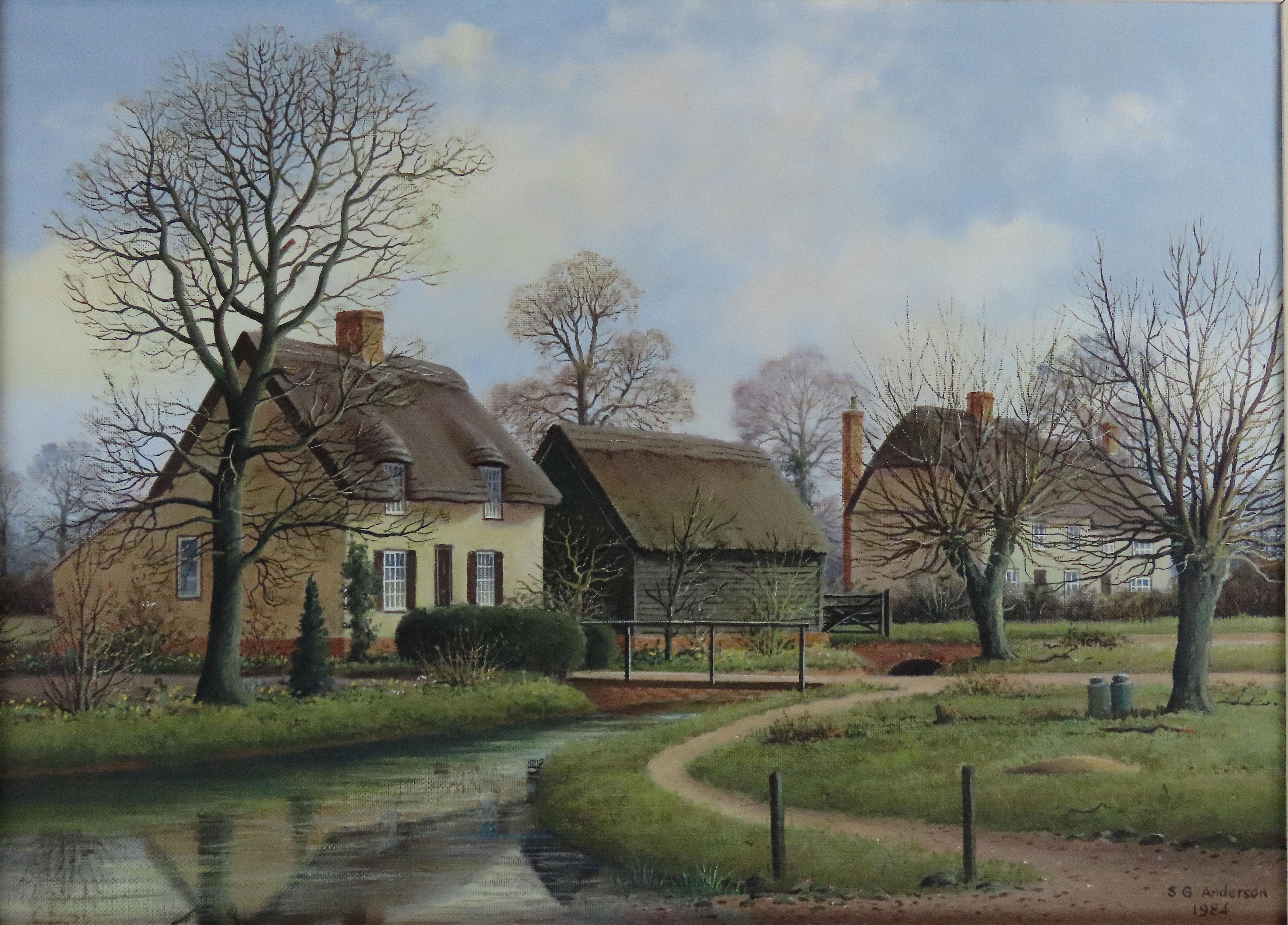 Original Ölgemälde auf Leinwand, STANLEY G. ANDERSON, „Die Weiden, Cambs“, Öl im Angebot 2