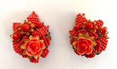 Stanley Hagler Coral Glass Bead Floral Earrings