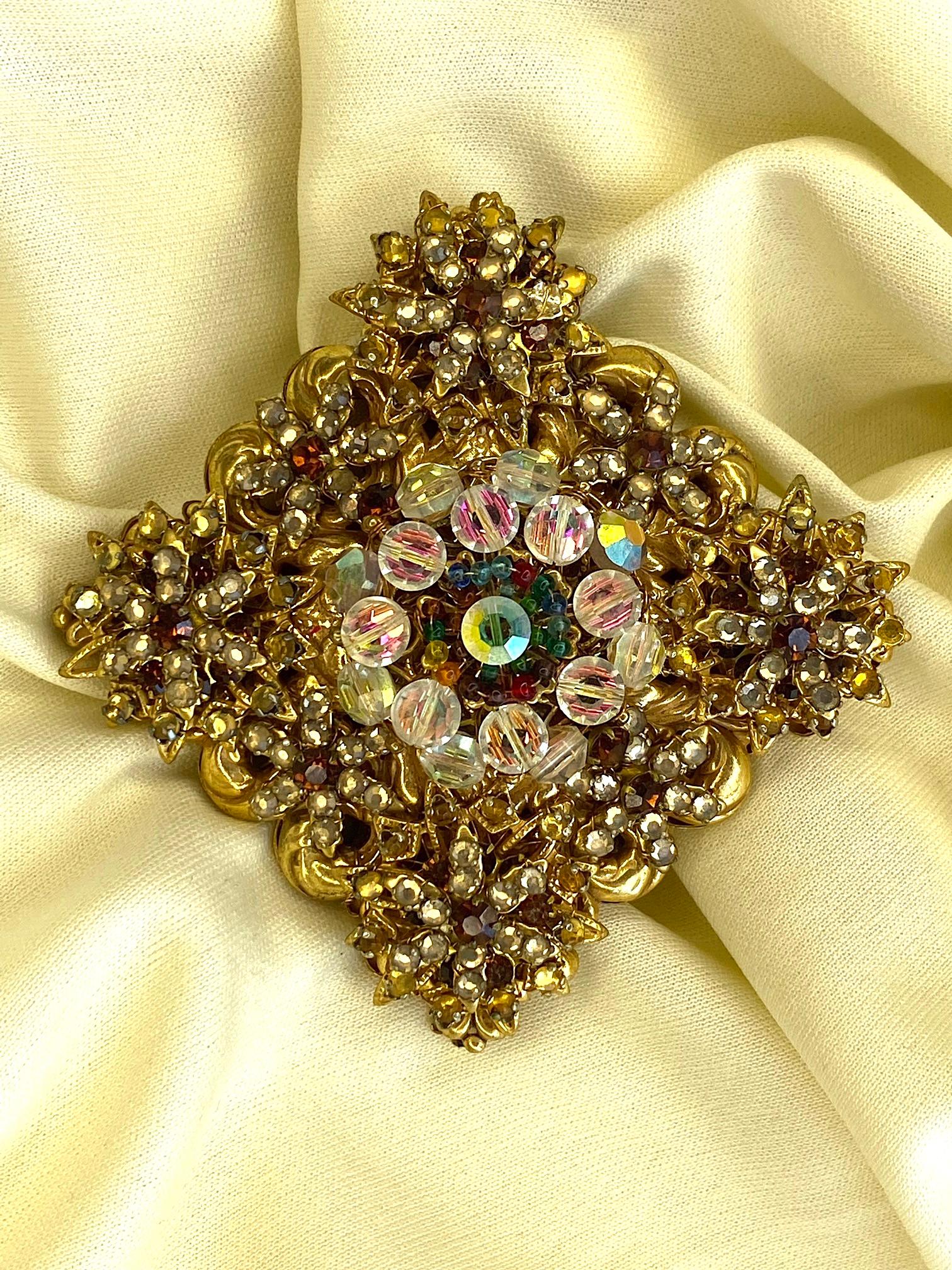 Baroque Revival Stanley Hagler Gold with Crystals Brooch