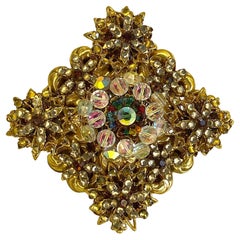 Vintage Stanley Hagler Gold with Crystals Brooch