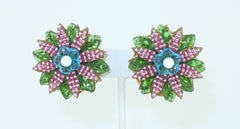 STANLEY HAGLER & IAN ST. GIELAR Glass Beaded Flower Earrings, 1990's