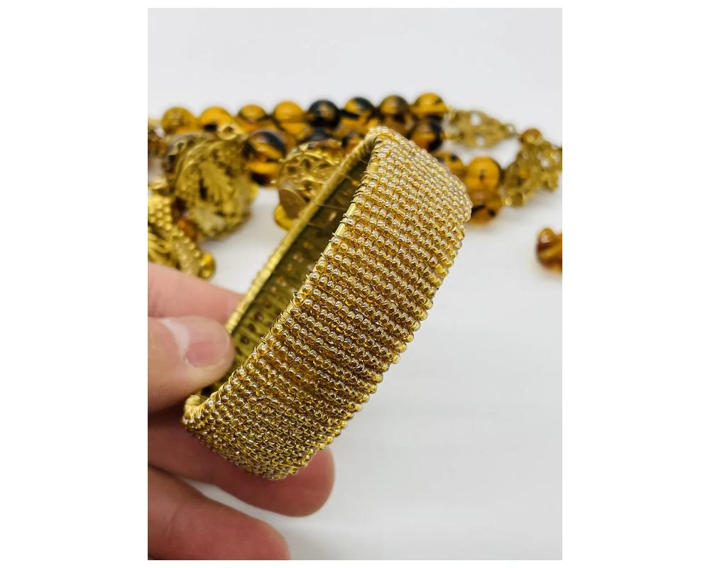 STANLEY HAGLER NYC Messing Tigerauge Glastropfen Perlenkette Armband und Ohrring im Angebot 6