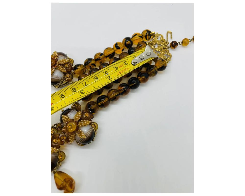 STANLEY HAGLER NYC Brass Tiger Eye Glass Drops Beaded Necklace Bracelet and Earr For Sale 6