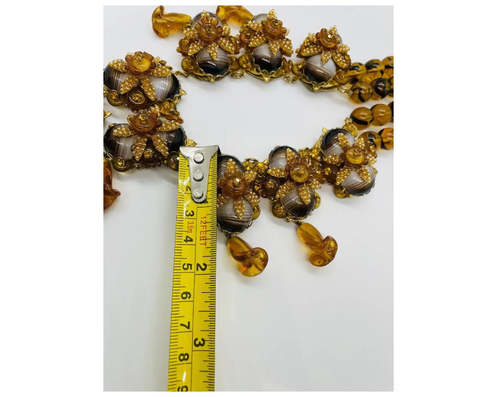 STANLEY HAGLER NYC Messing Tigerauge Glastropfen Perlenkette Armband und Ohrring im Angebot 12