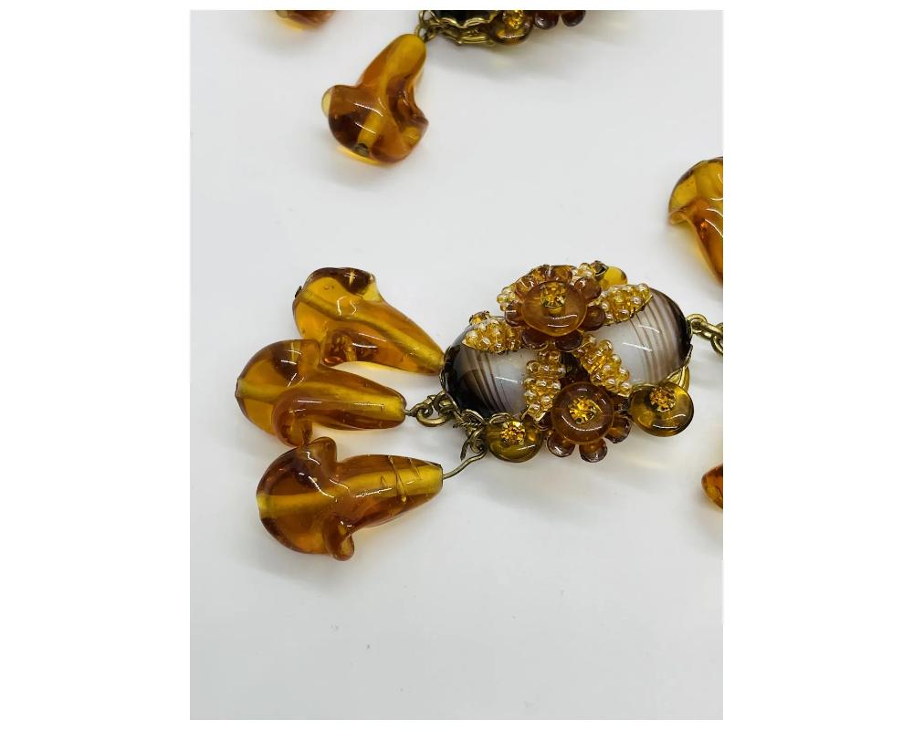 STANLEY HAGLER NYC Messing Tigerauge Glastropfen Perlenkette Armband und Ohrring Damen im Angebot