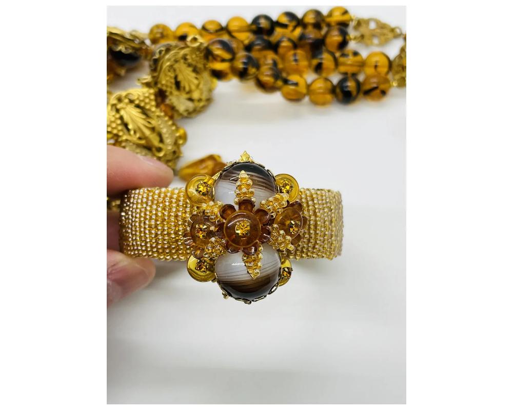 STANLEY HAGLER NYC Messing Tigerauge Glastropfen Perlenkette Armband und Ohrring im Angebot 1
