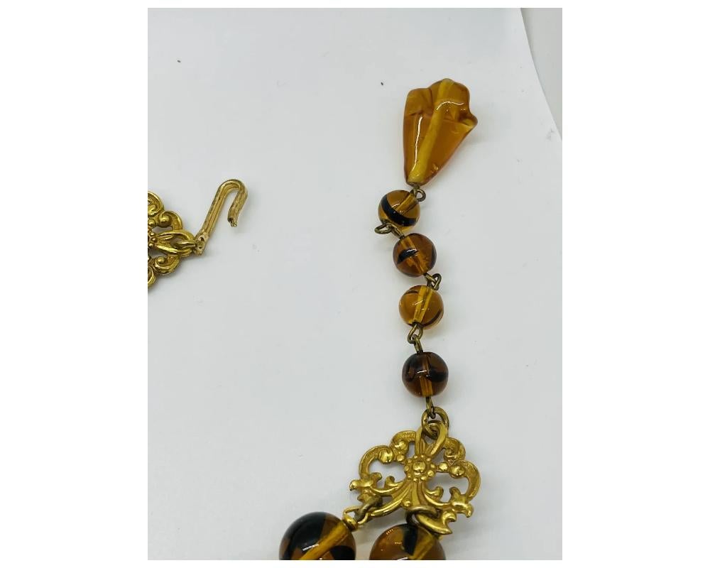 STANLEY HAGLER NYC Messing Tigerauge Glastropfen Perlenkette Armband und Ohrring im Angebot 2