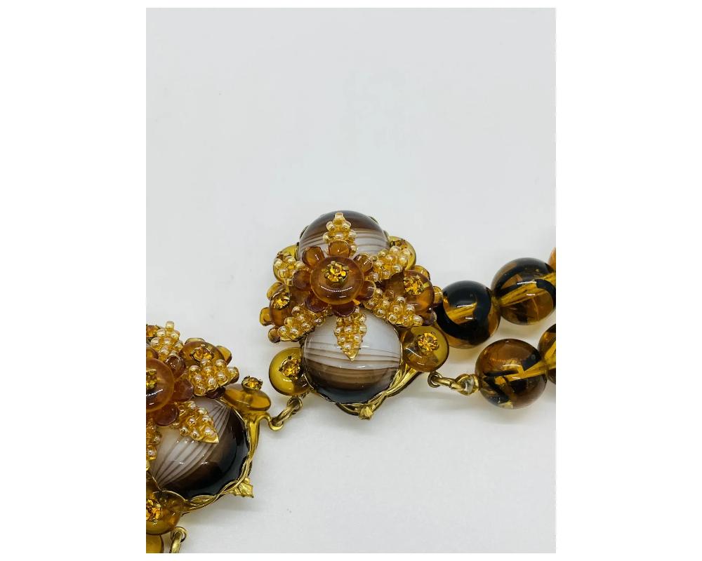STANLEY HAGLER NYC Messing Tigerauge Glastropfen Perlenkette Armband und Ohrring im Angebot 3
