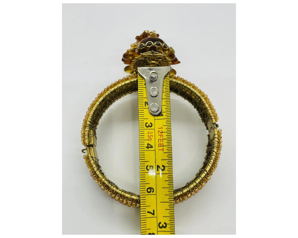 STANLEY HAGLER NYC Brass Tiger Eye Glass Drops Beaded Necklace Bracelet and Earr For Sale 1