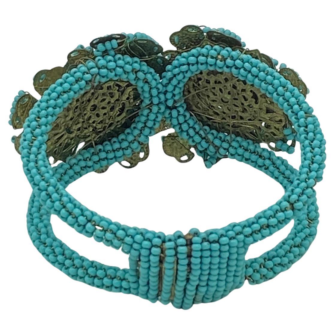 Stanley Hagler Style Turquoise Hinge Clamper Bracelet In Good Condition For Sale In Atlanta, GA
