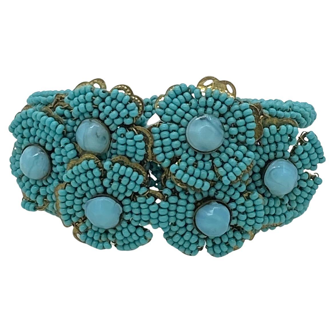 Stanley Hagler Style Turquoise Hinge Clamper Bracelet For Sale