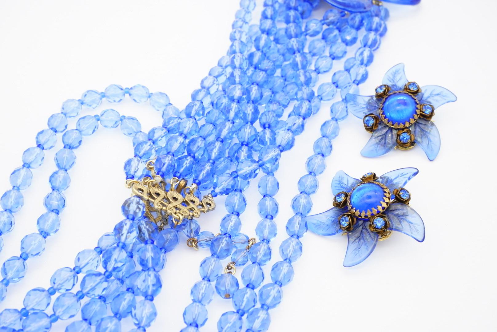 Stanley Hagler Vintage 5 Fünfstrangige große marineblaue Blumen-Halskette-Ohrringe Set im Angebot 7