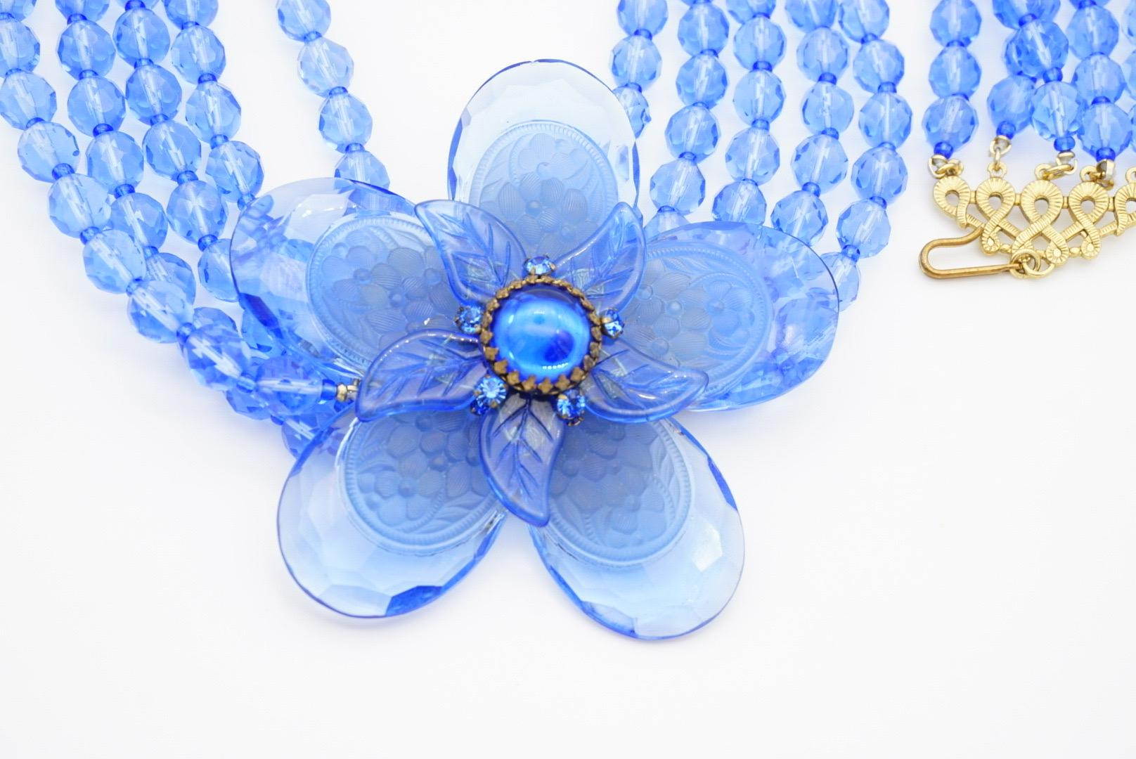 Stanley Hagler Vintage 5 Fünfstrangige große marineblaue Blumen-Halskette-Ohrringe Set im Angebot 8