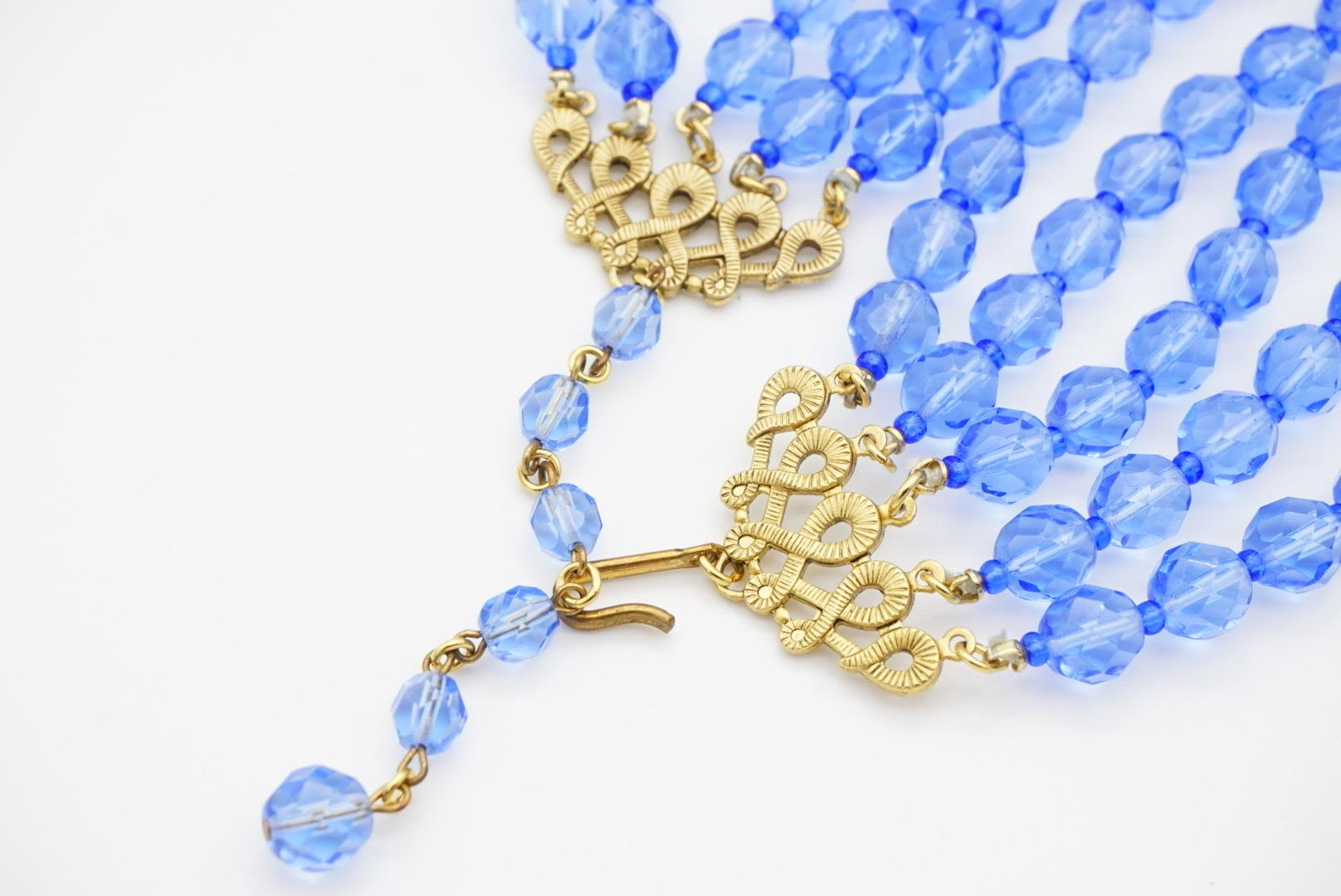 Stanley Hagler Vintage 5 Fünfstrangige große marineblaue Blumen-Halskette-Ohrringe Set im Angebot 10