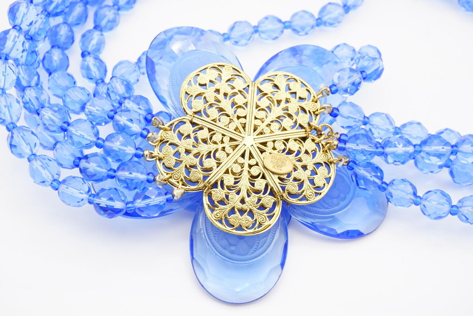 Stanley Hagler Vintage 5 Fünfstrangige große marineblaue Blumen-Halskette-Ohrringe Set im Angebot 13