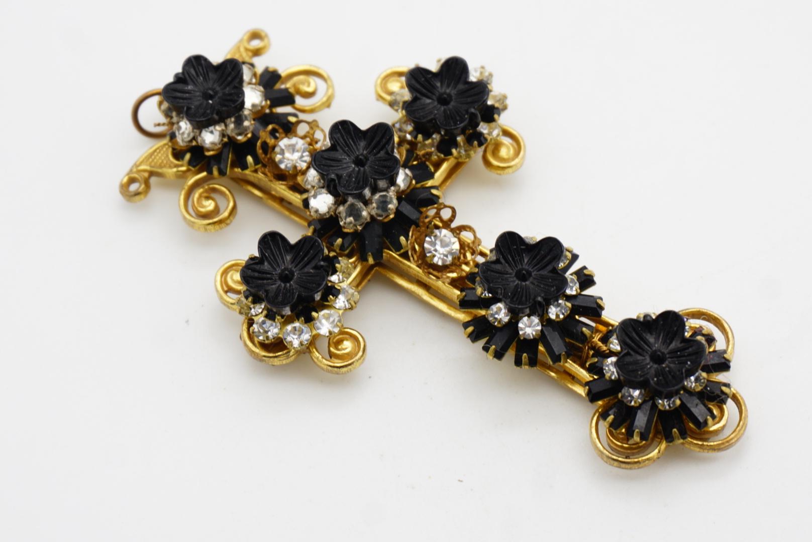 Stanley Hagler Vintage Baroque Gothic Large Cross Black Flower Crystals Pendant in vendita 5