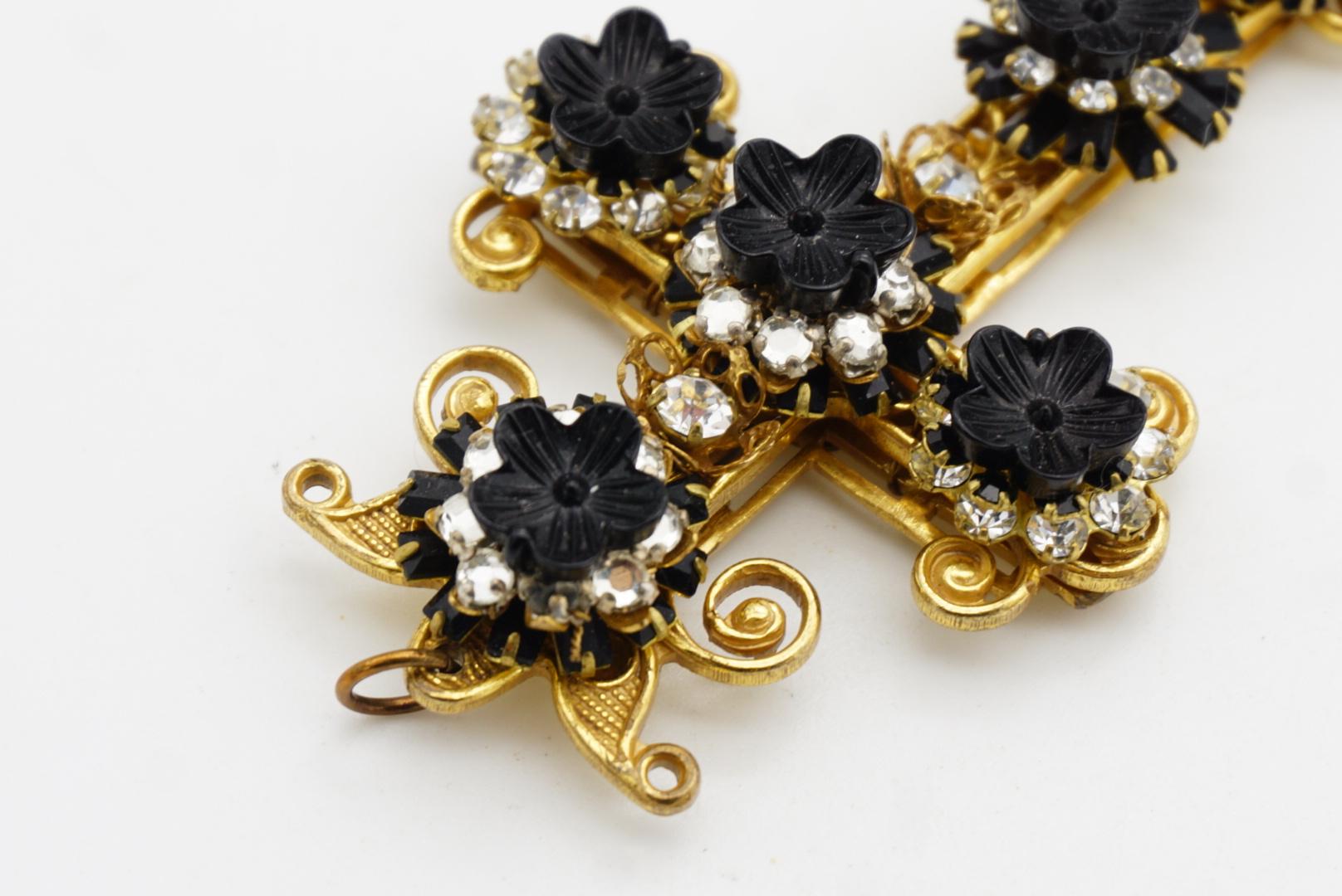 Stanley Hagler Vintage Baroque Gothic Large Cross Black Flower Crystals Pendant in vendita 6