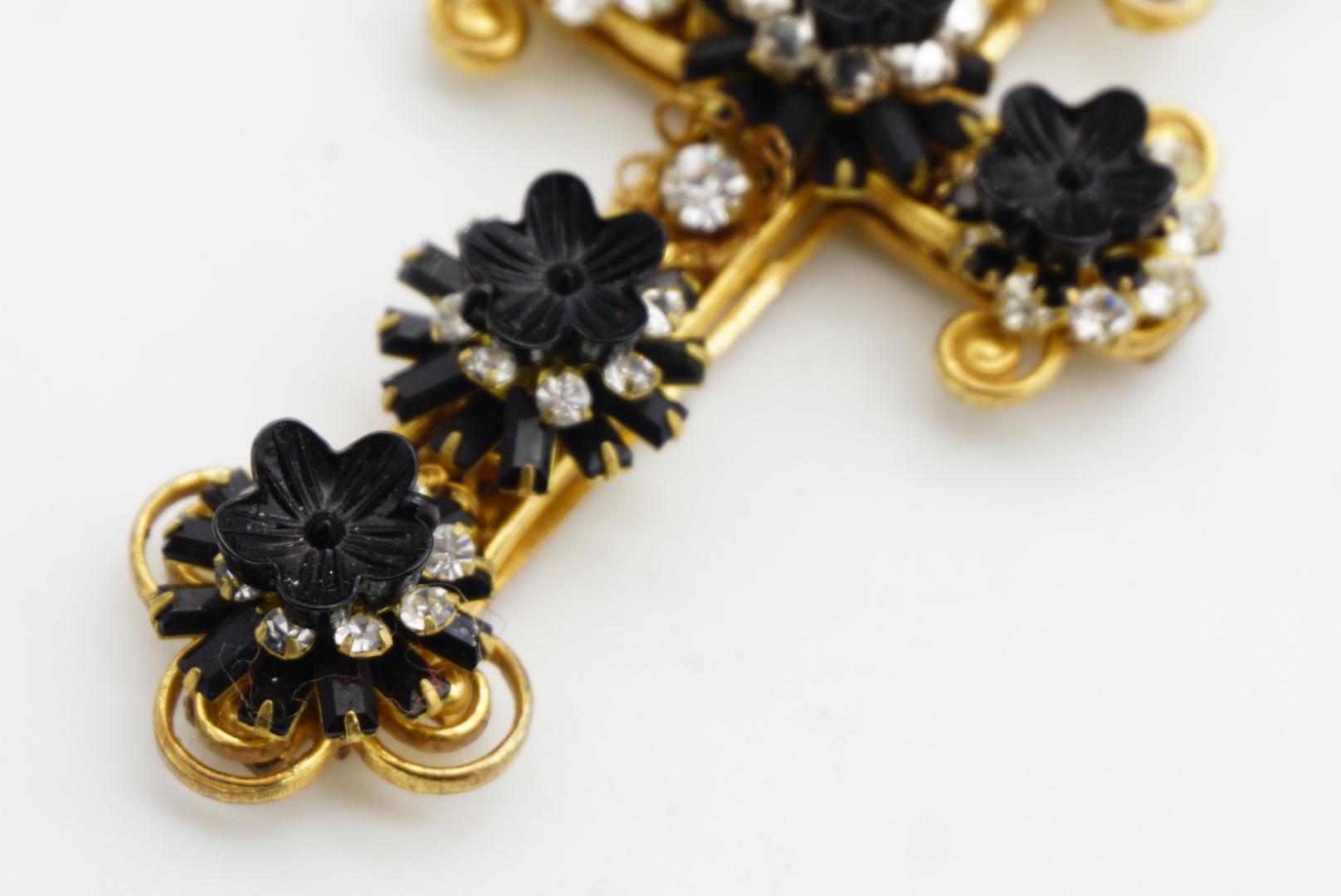 Stanley Hagler Vintage Baroque Gothic Large Cross Black Flower Crystals Pendant in vendita 7