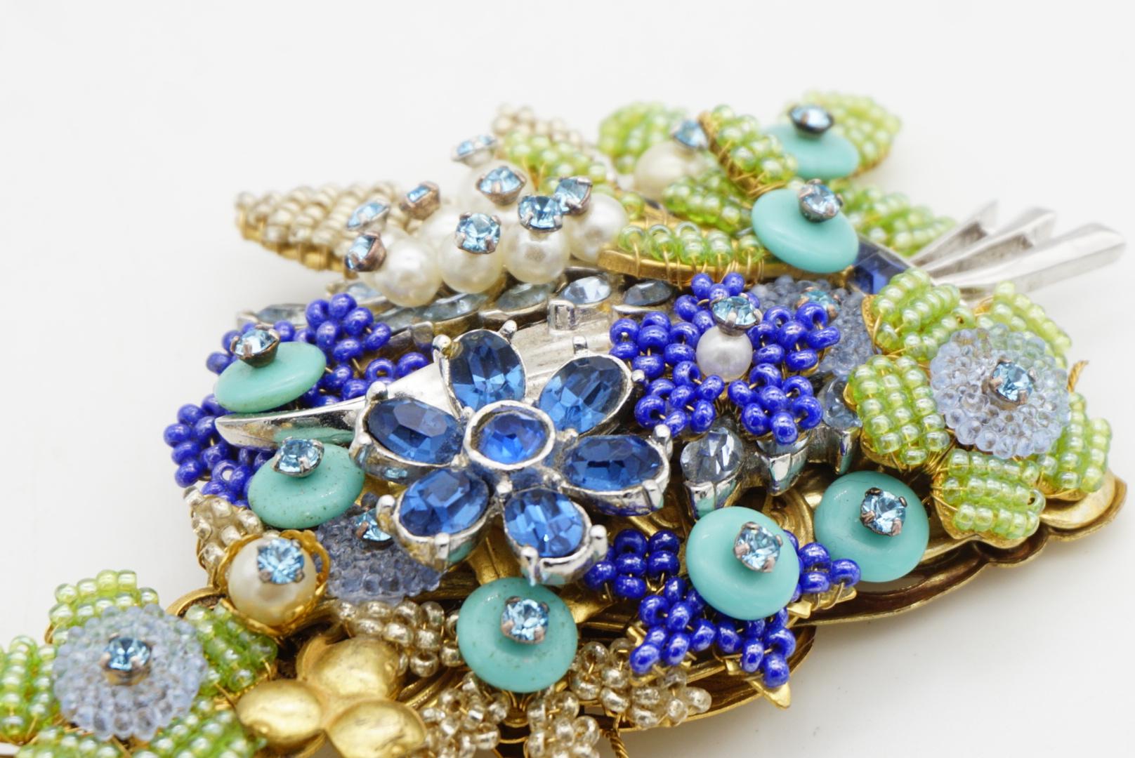 Stanley Hagler Vintage Colibrí Enorme Flor Cristales Azul Verde Perla Broche en venta 6
