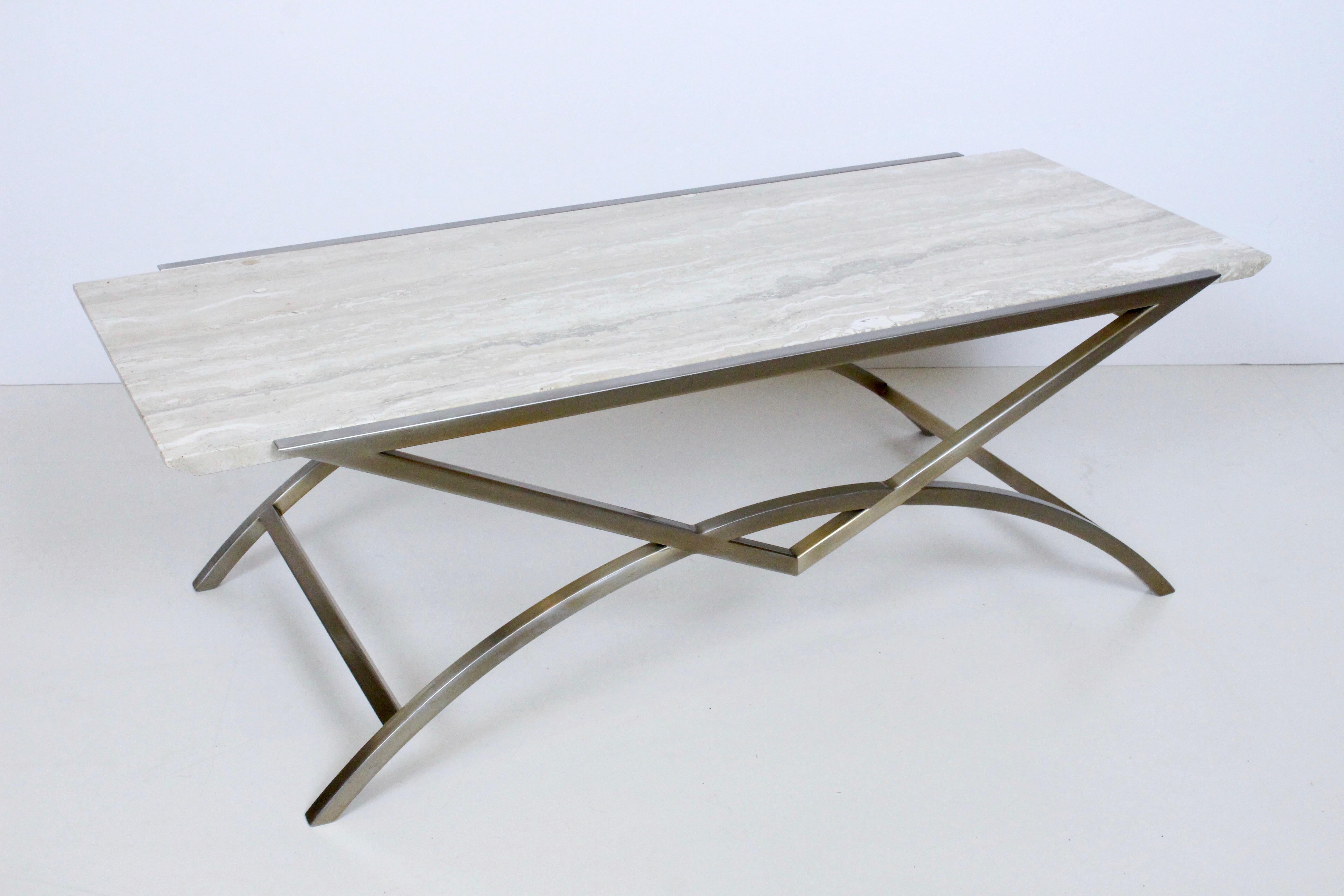 Hollywood Regency Stanley Jay Friedman for Brueton Stainless & Travertine 