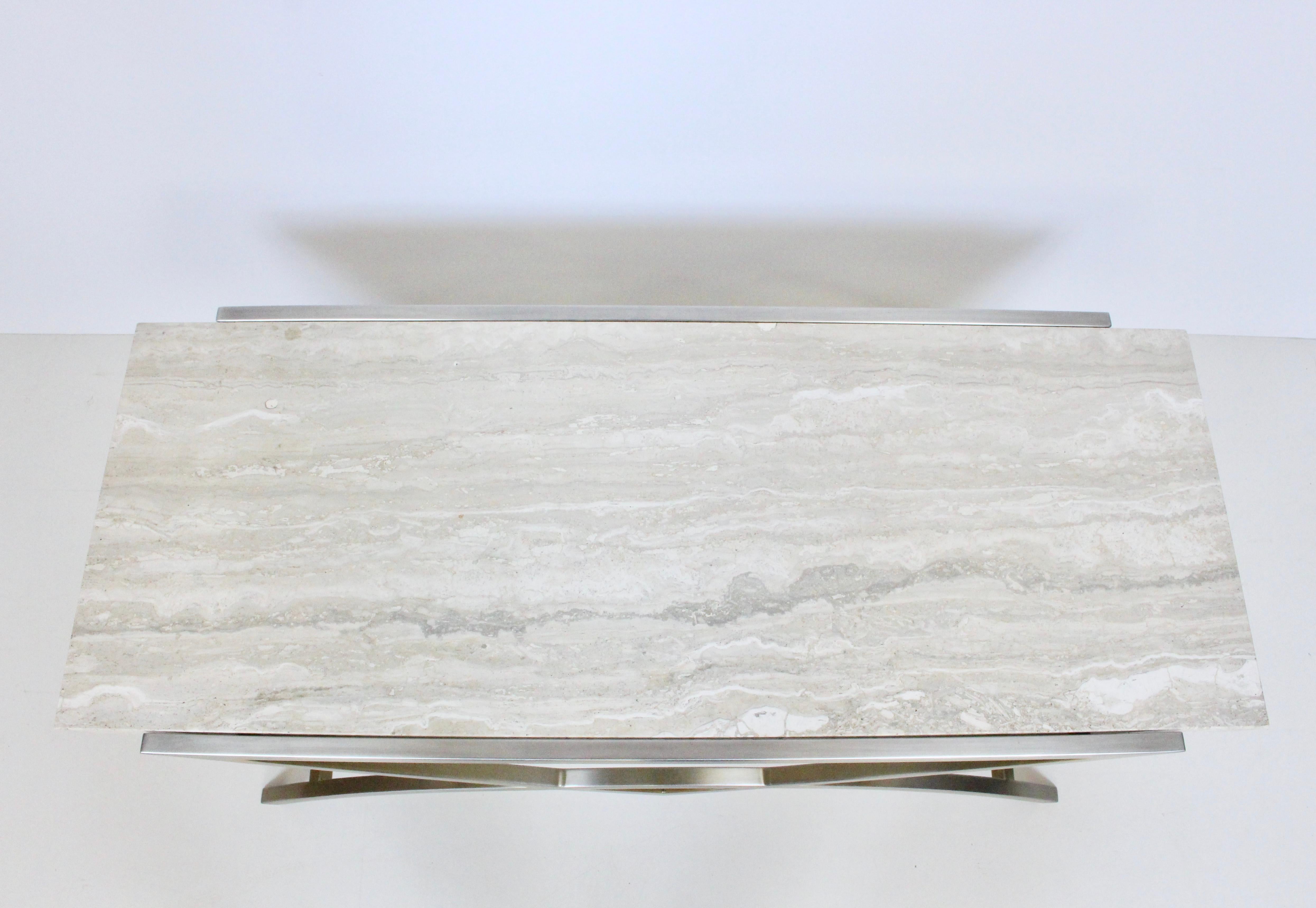 American Stanley Jay Friedman for Brueton Stainless & Travertine 