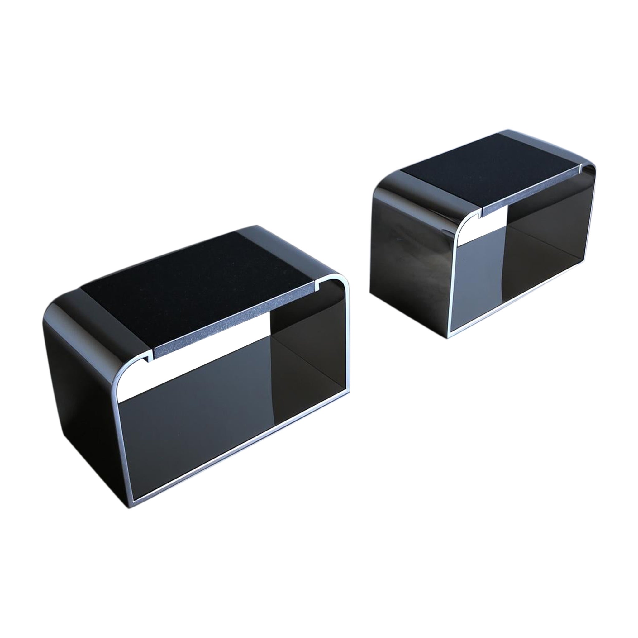 Stanley Jay Friedman Steel 
Granite " ECLIPSE " Tables for Brueton, circa 1980