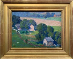 Antique Raven Rock, NJ, Pennsylvania Impressionist Landscape with Houses, Delaware River