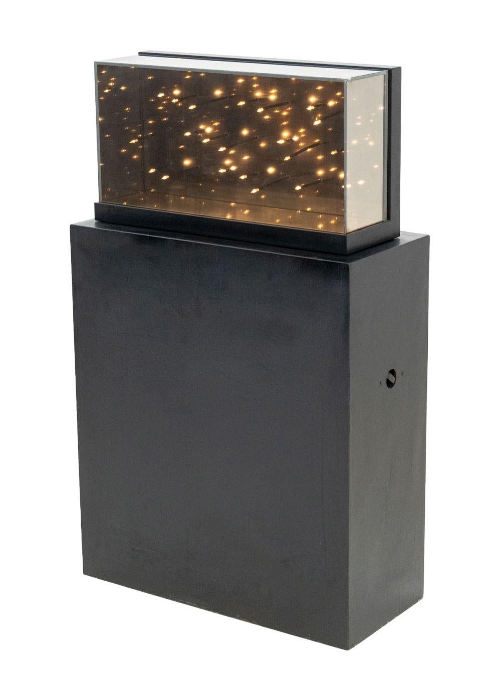 Stanley Landsman Abstract Sculpture - "Starry Night" Infinity Lit Cabinet, Op Art Sculpture