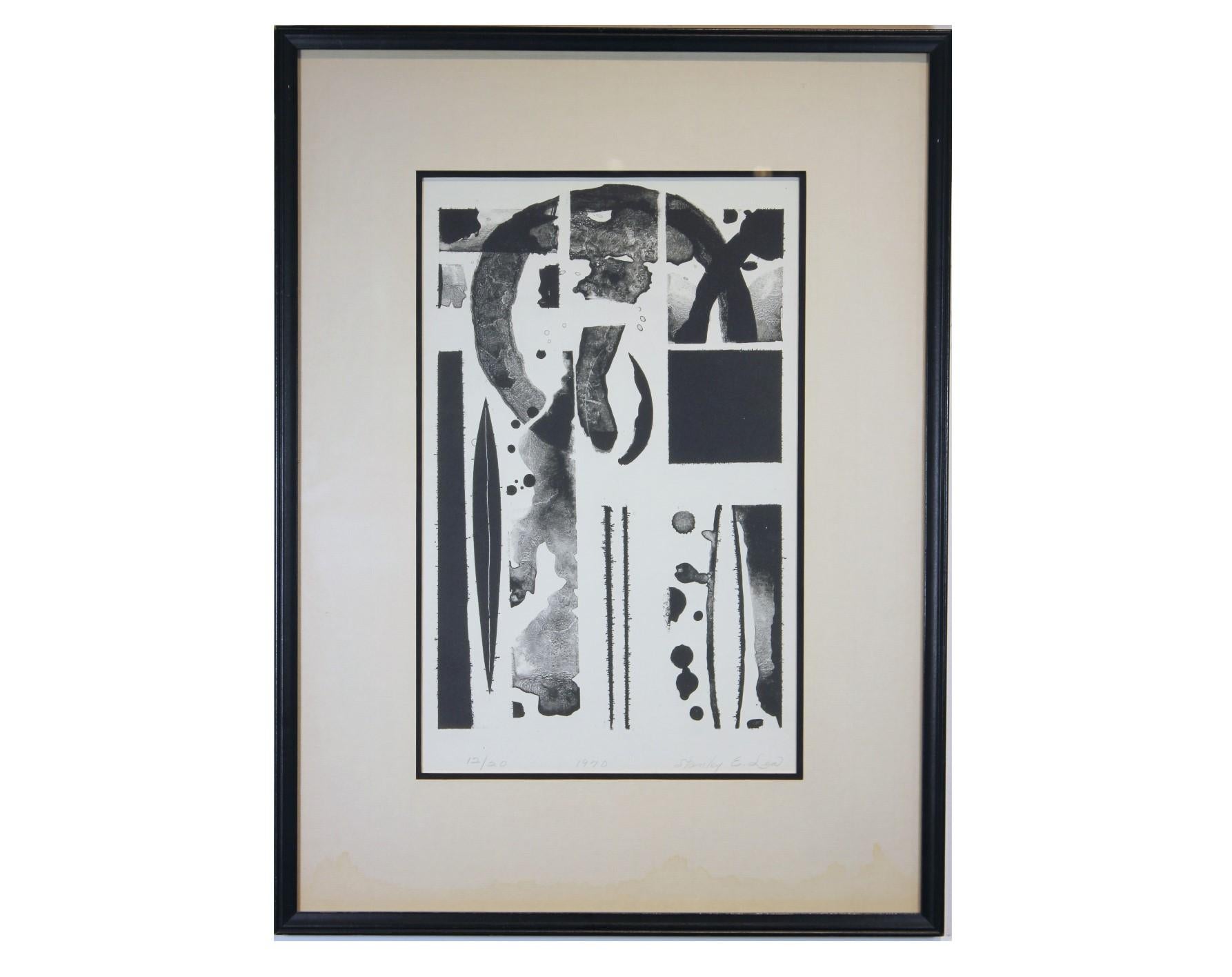Stanley Lea Abstract Drawing - Untitled Black and White Abstract Viscosity Print Edition 12/20