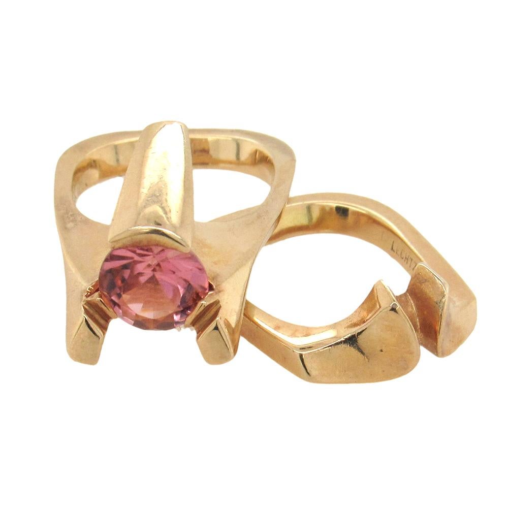 Stanley Lechtzin Rosa Turmalin-Ring-Set für Damen oder Herren