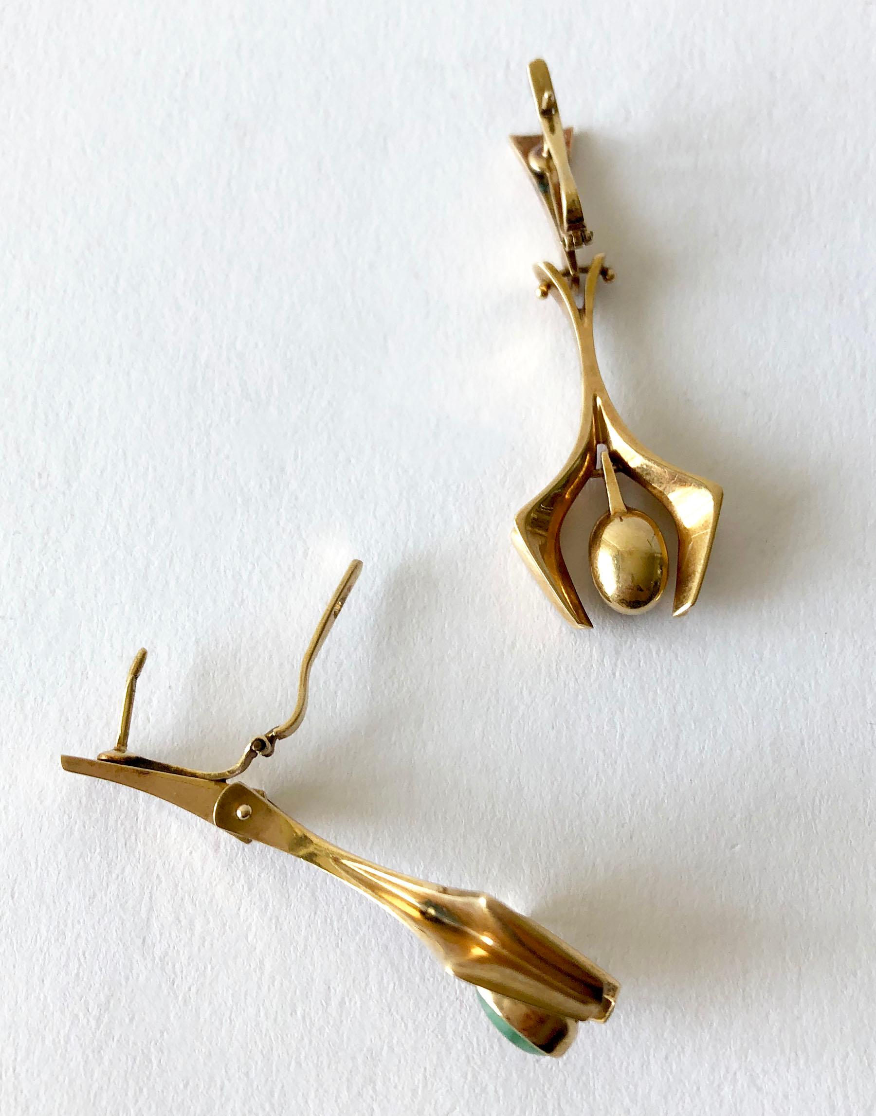 Stanley Lecthzin Gold Jade American Modernist Earrings 1