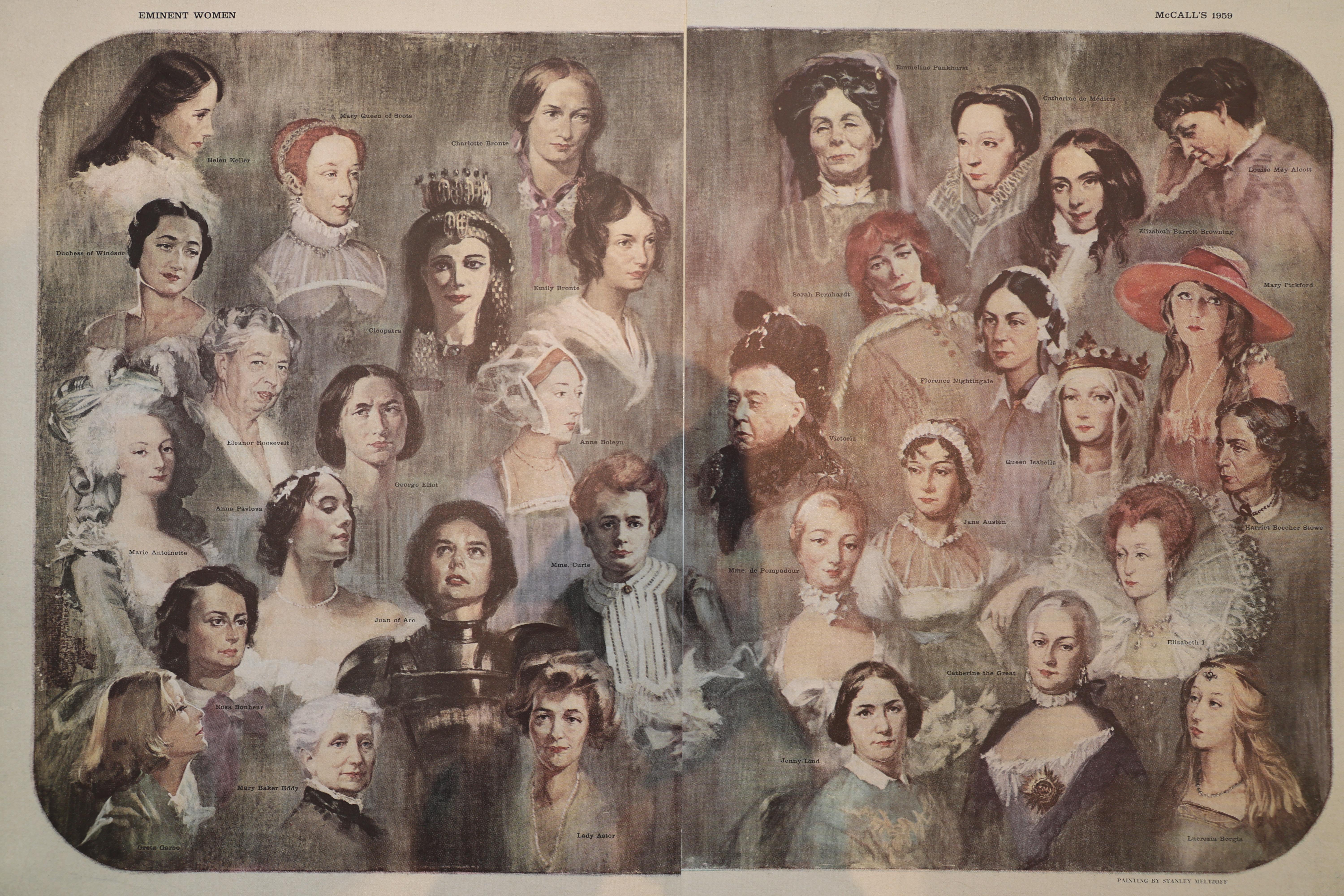 Eminent Women, Illustration für McCall's Magazine, Mai 1959 (Braun), Portrait Painting, von Stanley Meltzoff
