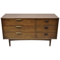 Stanley Mid-Century Modern Walnut and Formica Top Six Drawer Credenza Dresser