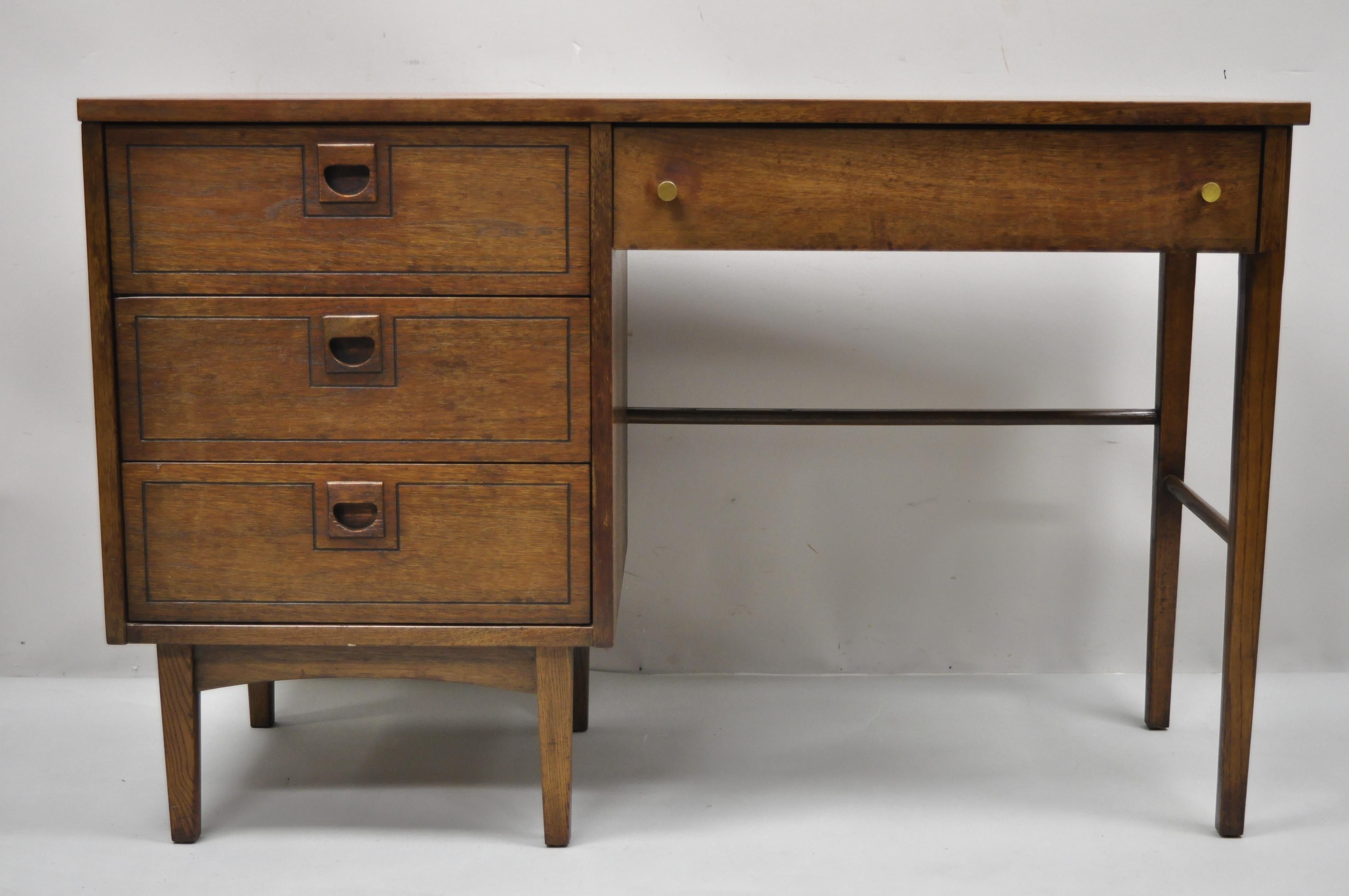 Stanley Mid Century Modern Walnut and Formica Writing Kneehole Work Desk 2