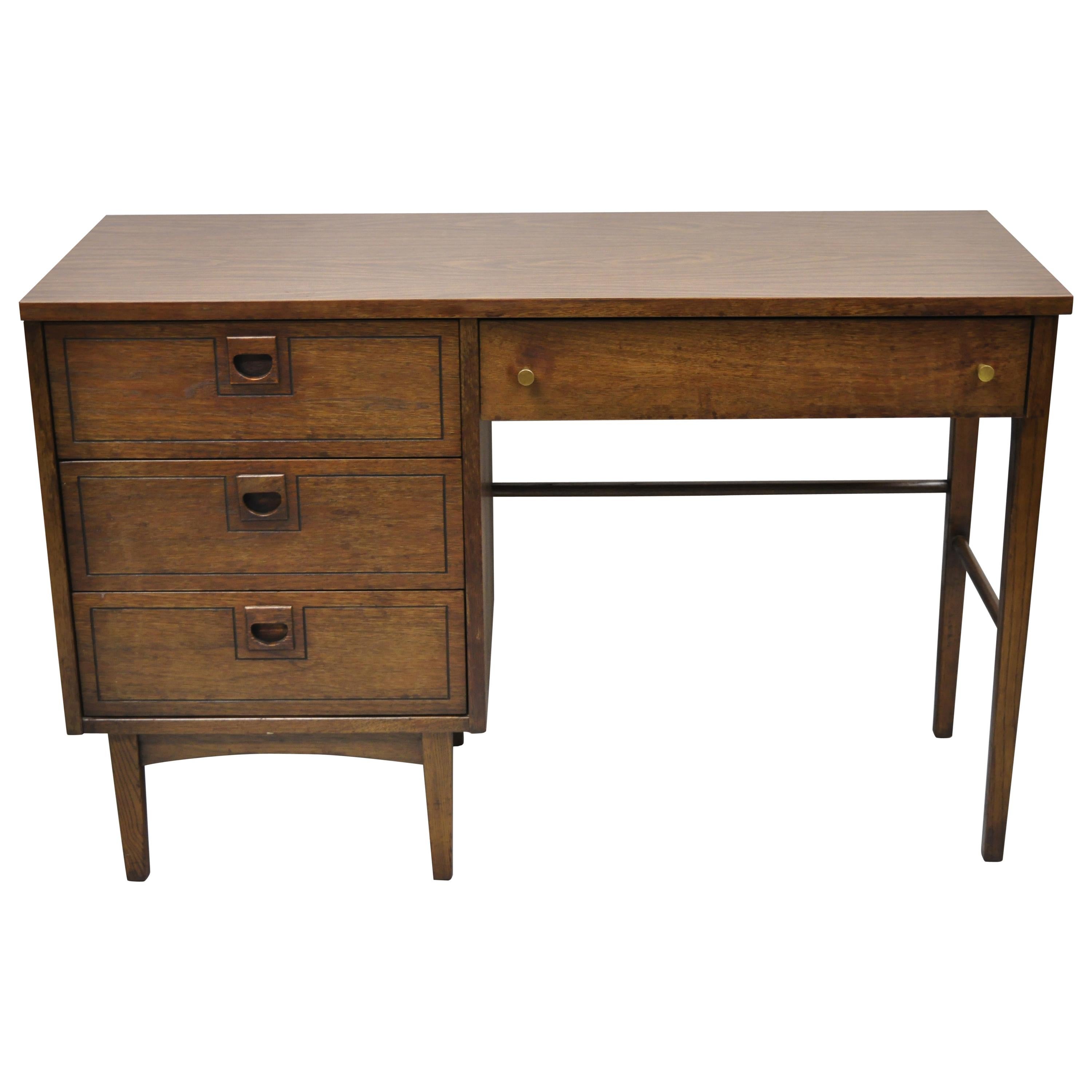 Stanley Mid Century Modern Walnut and Formica Writing Kneehole Work Desk