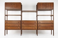 Stanley Mid Century Walnut 3 Bay Wall Unit