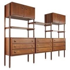 Stanley Mid Century Walnut 3 Bay Wall Unit