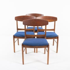 Stanley Mid Century Walnut Blue Seat Dining Chairs, Set of 4
