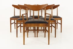 Stanley Mid Century Walnut Cats Eye Dining Chairs, Set of 6