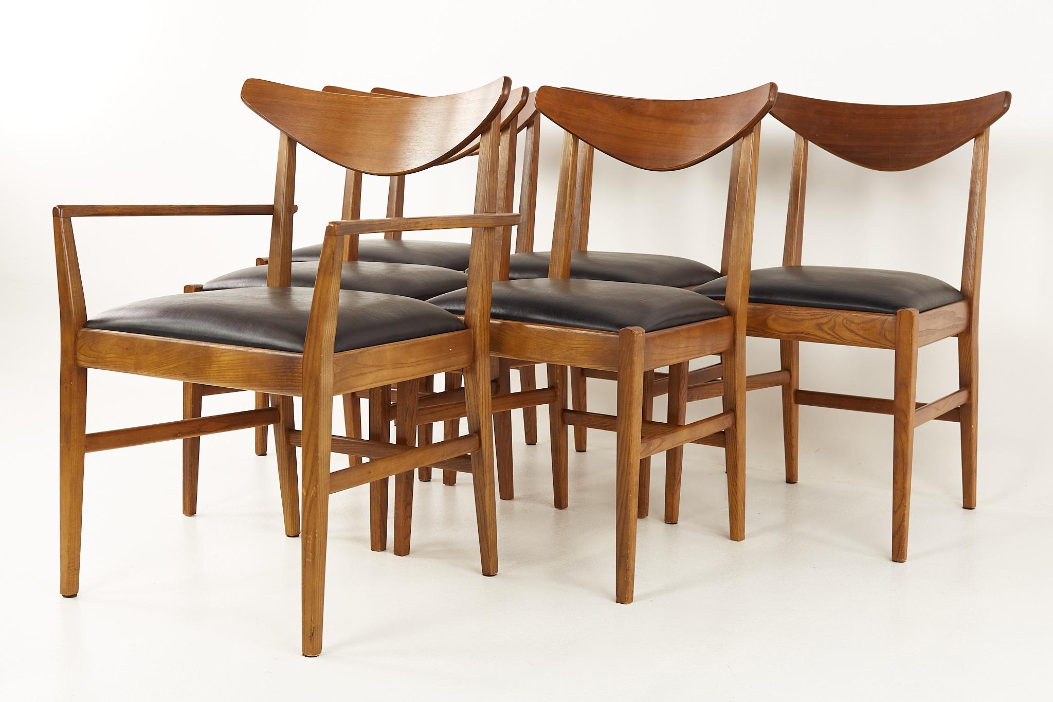 Mid-Century Modern Stanley Mid Century Walnut Cats Eye Dining Chairs, Set of 6