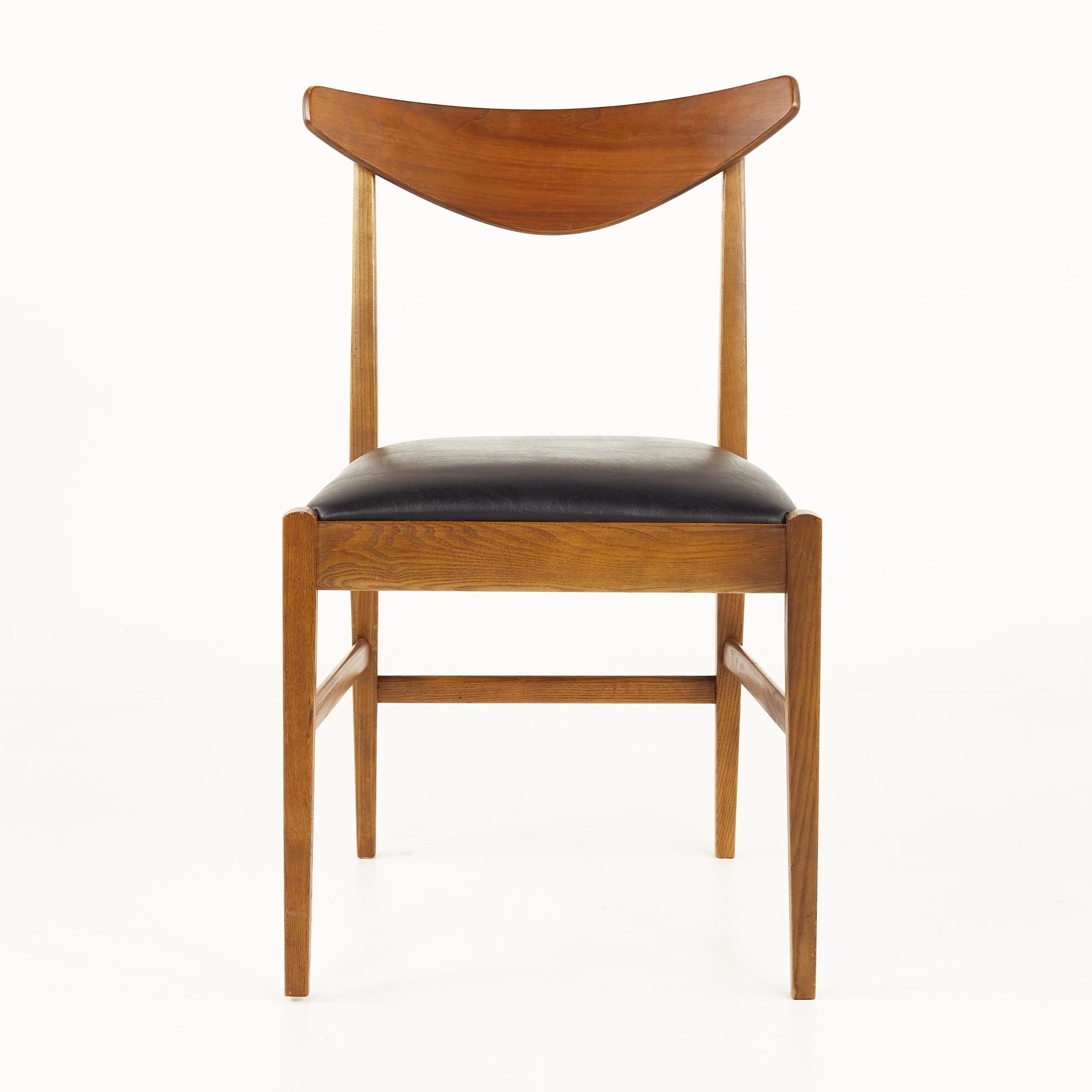 Stanley Mid Century Walnut Cats Eye Dining Chairs, Set of 6 In Good Condition In Franklin Park, IL