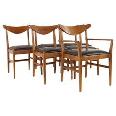 Vintage Stanley Mid Century Walnut Cats Eye Dining Chairs, Set of 6