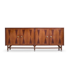 Stanley Mid Century Walnut Harlequin Credenza
