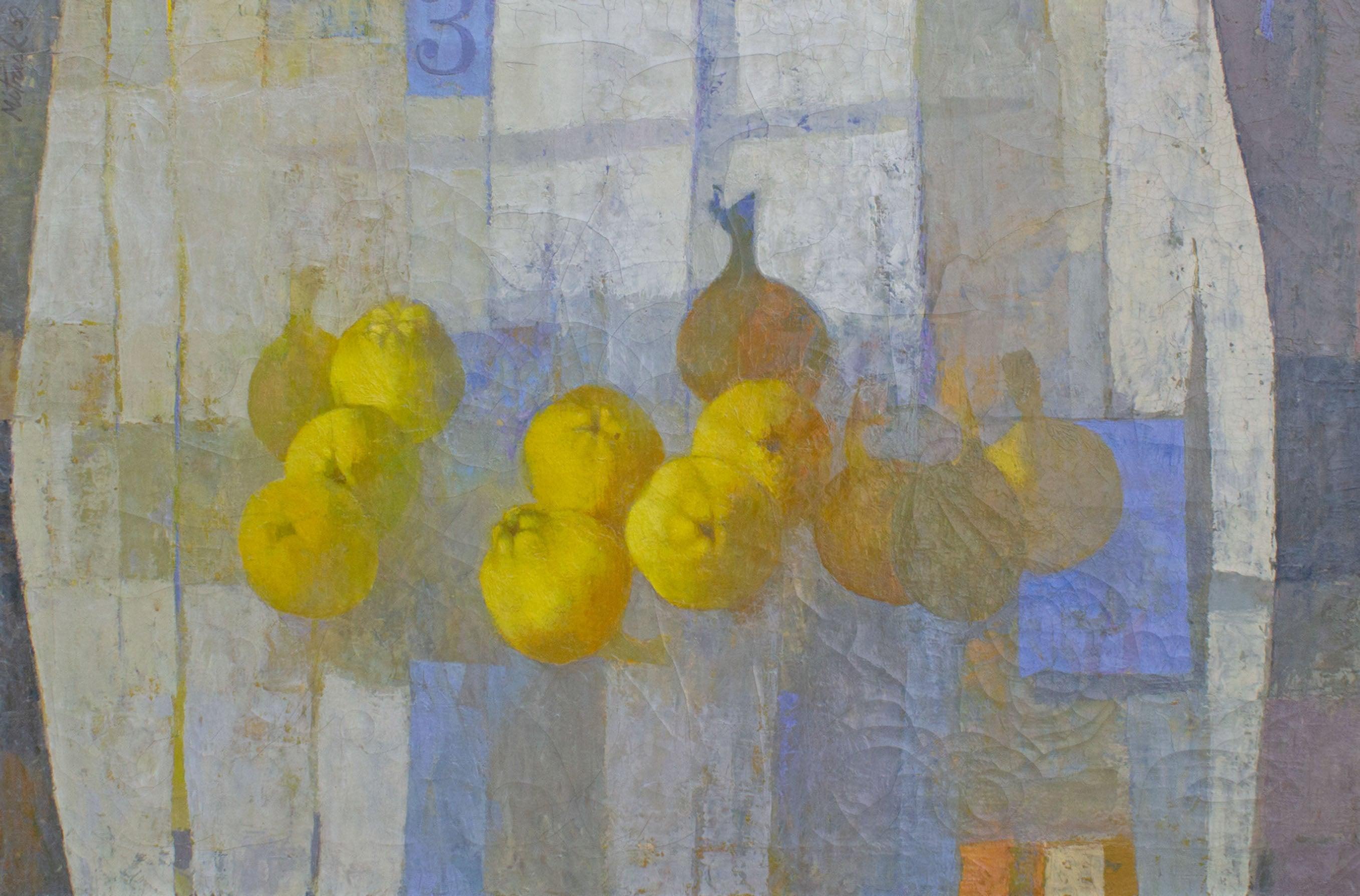 Stanley Mitruck Signé 1959 Quince Huile sur toile Nature morte abstraite Peinture en vente 4