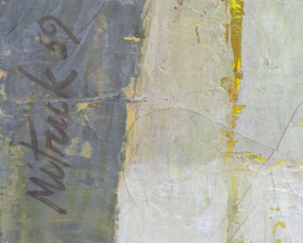Moderne Stanley Mitruck Signé 1959 Quince Huile sur toile Nature morte abstraite Peinture en vente