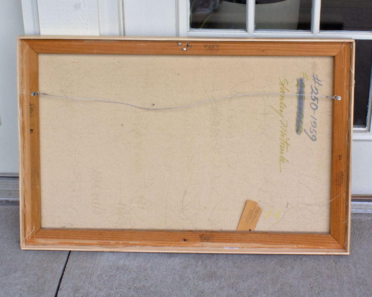 Toile Stanley Mitruck Signé 1959 Quince Huile sur toile Nature morte abstraite Peinture en vente