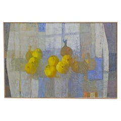 Stanley Mitruck Signé 1959 Quince Huile sur toile Nature morte abstraite Peinture